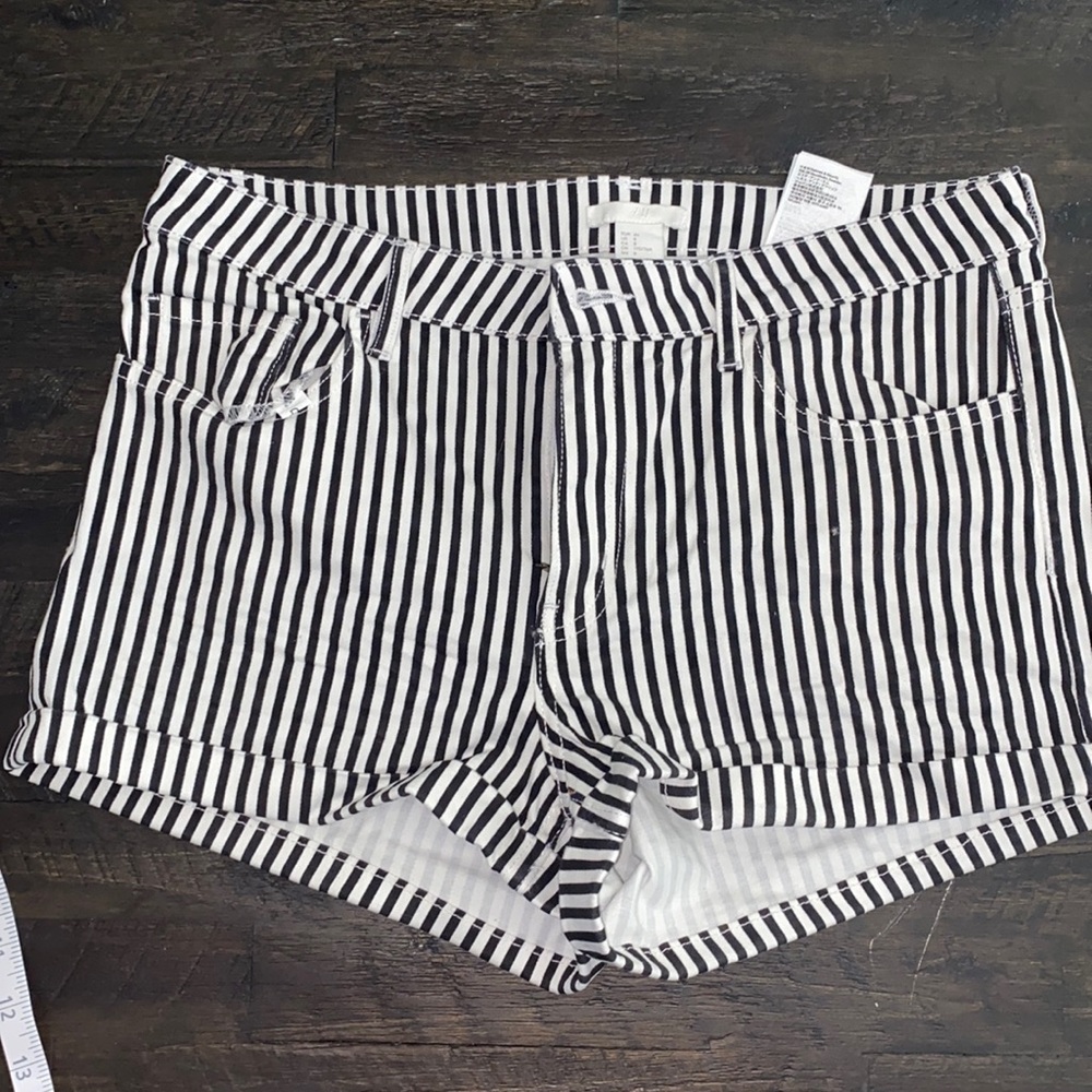 Black and white striped jean shorts